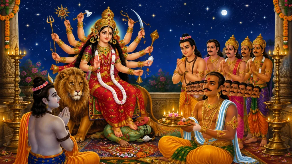 goddess durga blessing devotees after slaying mahishasura