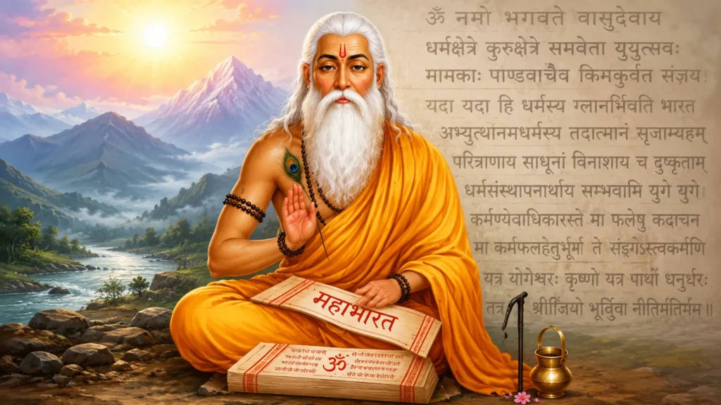 maharishi veda vyasa composing the mahabharata by the himalayas