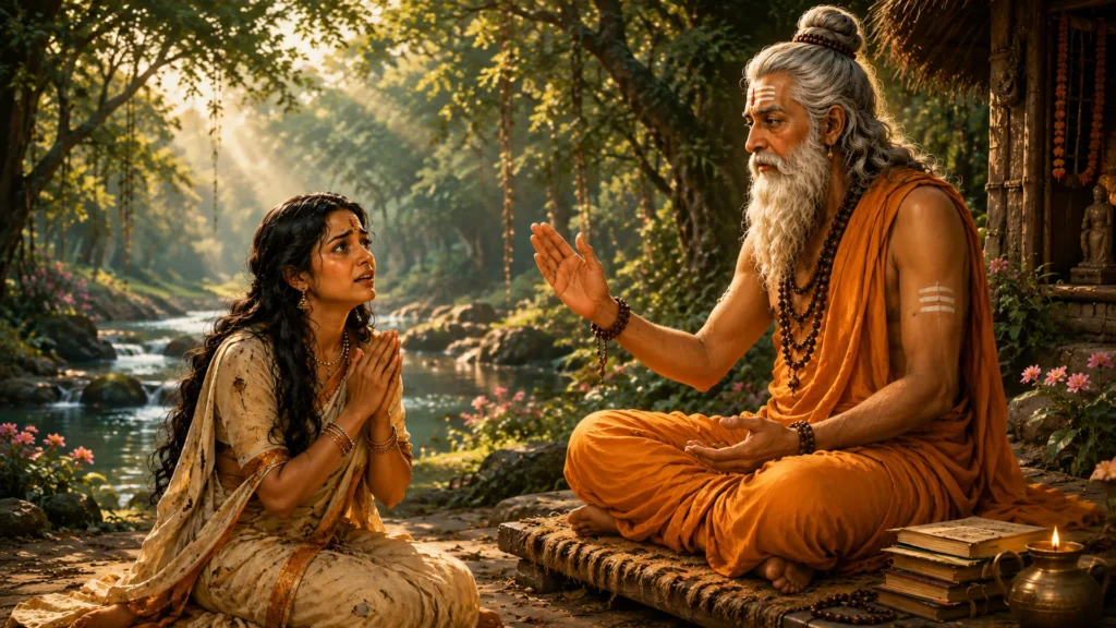 markandeya rishi blessing devotee by forest river