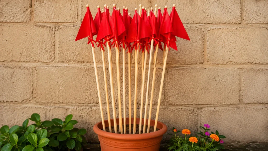 The Benefits one accrues when one observes a Navaratri Vrat. red prayer flags for vijaya dashami victory celebration