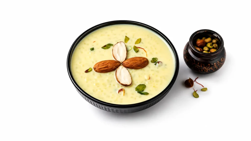 sabudana kheer with nuts and saffron sabudana kheer with nuts and saffron