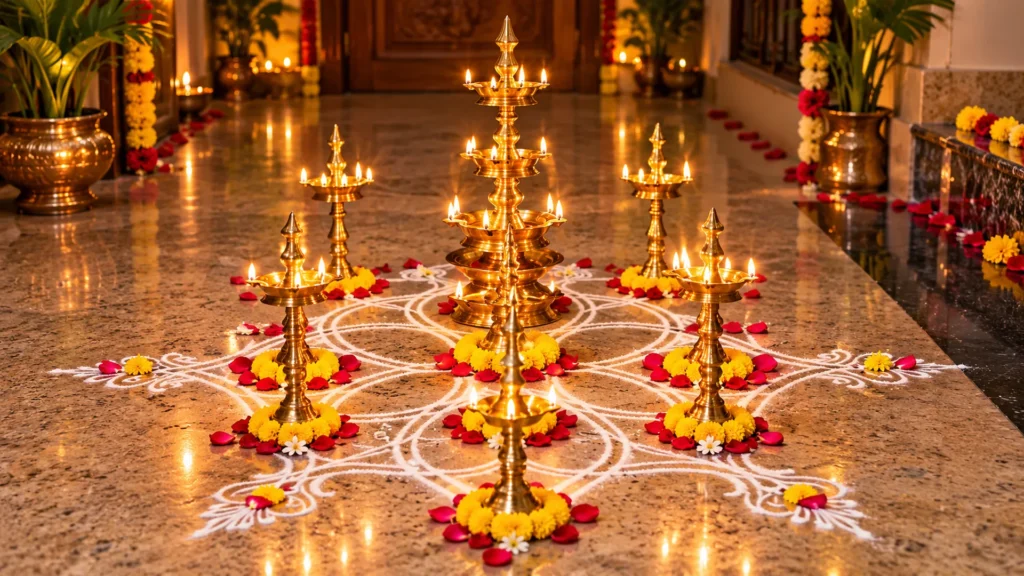 festive brass lamps and rangoli festive brass lamps and rangoli