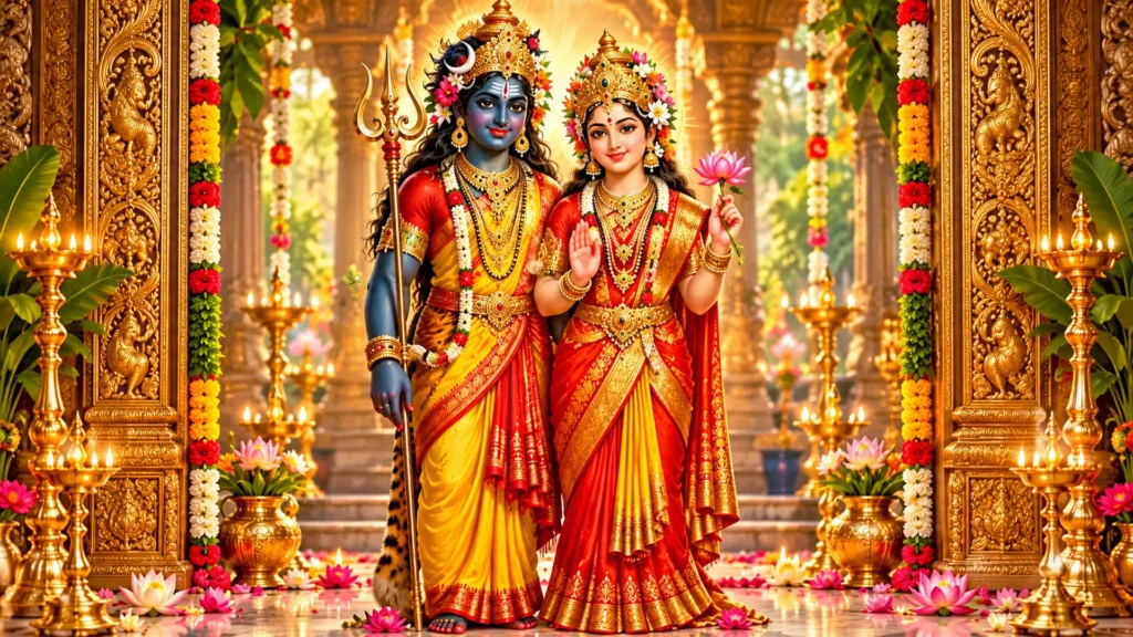 shiva and parvati in a golden temple