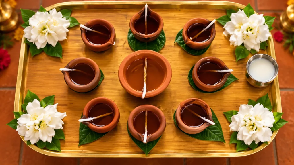 symmetrical brass puja offering tray
